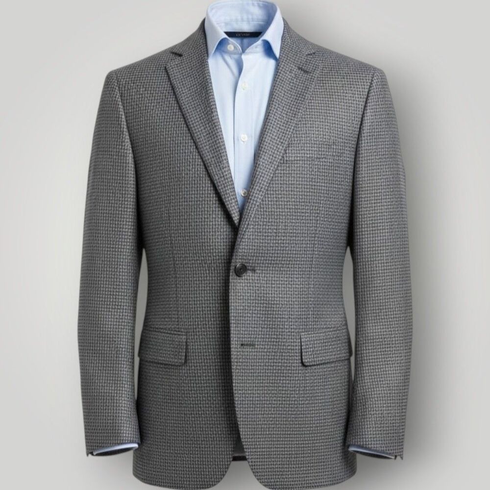 JOSEPH&FEISS Mens Blazer Sport Coat 2-Button Jacket 46L WOOL Check/Plaid Gray